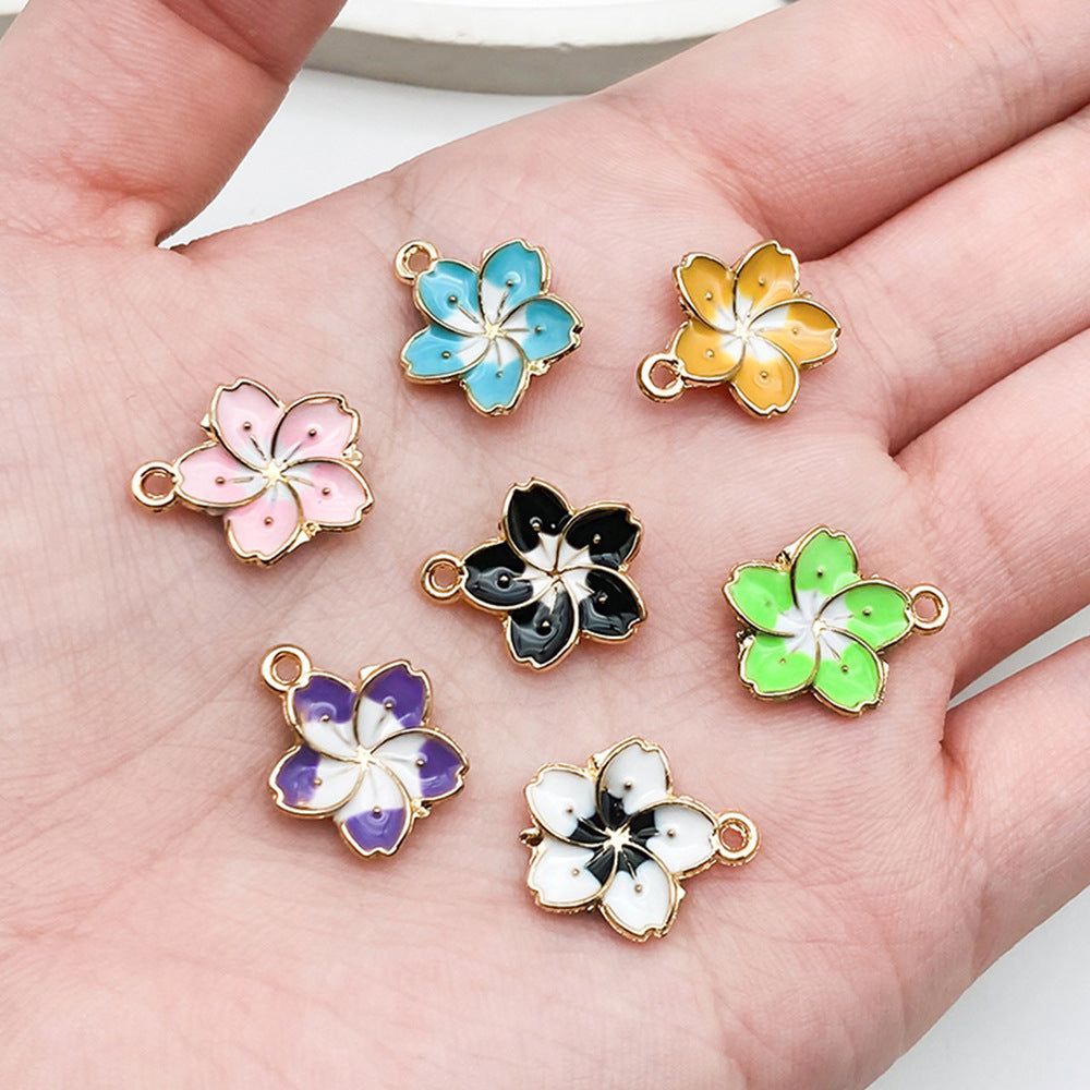 Enamel Zinc Alloy Five Petal Flower Cherry Blossom Charm Pendant for DIY Jewelry Making