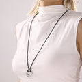 Adjustable Black Leather Cord Necklace Embossed Round Disc Pendant view 2