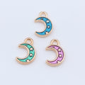 Gold Tone Crescent Moon Charms with Star Pattern in Three Colors view 3