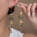 Gray Teardrop Double Jhumka Gold Tone Chain Earrings view 1