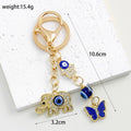 Blue Evil Eye Elephant Hamsa Hand Rhinestone Gold-Tone Keychain view 7