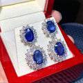 Royal Blue Double Oval Halo Drop Zirconia Earrings view 3