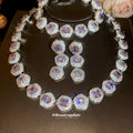 Purple Square Halo Crystal Necklace Bracelet And Earrings view 1