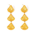 Triple Shell Fan Drop Earrings Gold Tone Stainless Steel view 5