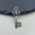 Antique Silver Saint Benedict Key Charm Pendant Enamel Medal view 3
