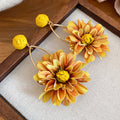 Fabric Daisy Hoop Drop Earrings in Four Colors Decorative Jewelry view 9