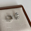 Silver Ruffled Wave Mini Hoop Earrings Hinged Huggies view 3