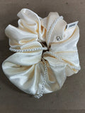 Satin Pearl Rhinestone Scrunchie Hair Ties White Grey view 6