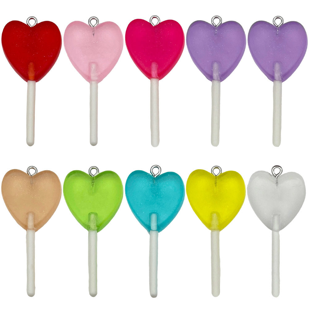 Resin 3D Heart Lollipop charm pendant for DIY keychain bag charm jewelry making