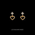 Gold Mini Clear CZ Open Heart Dangle Stud Earrings view 4