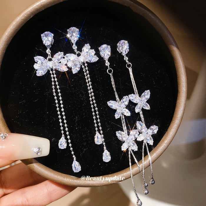 Butterfly Crystal Chain Drop Earrings in Two Styles