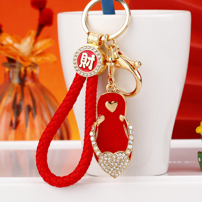 Mixed Jeweled Flip Flop Keychains with Fortune Braided and Plain Loops