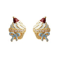 Gold Tone White Icing Red Fruit And Blue Bow Cupcake Stud Earrings view 5