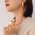 Chunky C-Shape Geometric Hoop Earrings Gold Steel Pair view 4