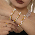 Imitation Pearl Heart Link Necklace Bracelet Gold Steel view 2