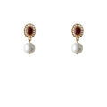 Wine Red Oval Stone Clear Crystal Ball Drop Stud Earrings view 5