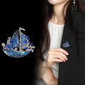 Blue Silver Tone Sailboat Crystal Enamel Metal Brooch Pin view 3