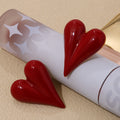 Green Red Enamel Oil Drip Heart Stud Earrings Stainless Steel view 4
