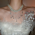 Faux Pearl Cross Star Tassel Necklace And Earring Set view 3