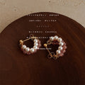Gold-Tone Strawberry Quartz Pearl Half Hoop Stud Earrings view 4