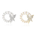 Pearl Butterfly Wreath Brooch Crystal Pave Circle Pin view 2