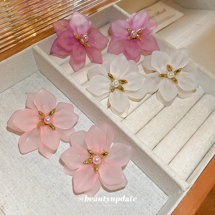 Translucent Petal Oversized Flower Statement Stud Earrings