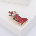 Red Christmas Stocking Rhinestone Brooch Gold Tone Pin view 2