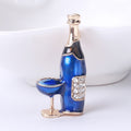 Wine Bottle And Glass Brooch in Detailed Metal and Crystal Design view 6