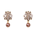 Gold Crystal Scroll Earrings With Brown Pearl Drops view 5