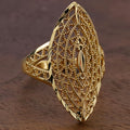 Gold Tone Marquise Filigree Statement Ring Polished Metal Jewelry view 1