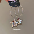 Open Star Dangle Hoop Earrings In Two Metal Tones Jewelry Design view 4