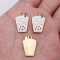 Gold Tone Bubble Tea Enamel Charms in Pink and Green view 2