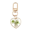 Gold Tone Heart Pressed Flower Resin Clip Keychains view 9