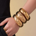 Wide Textured Hinged Bangles in Five Gold Tone Patterns view 4