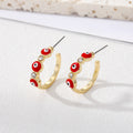 Gold Tone Crystal Enamel Round Evil Eye Hoop Earrings in Five Colors view 3