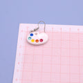 Silver Tone White Artist Paint Palette Hook Drop Earrings view 2