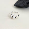 Open Adjustable Silver Tone Multi Pearl Cluster Ring Black Accents view 4