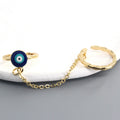 Gold Tone Chain Linked Blue Evil Eye Double Open Ring view 4