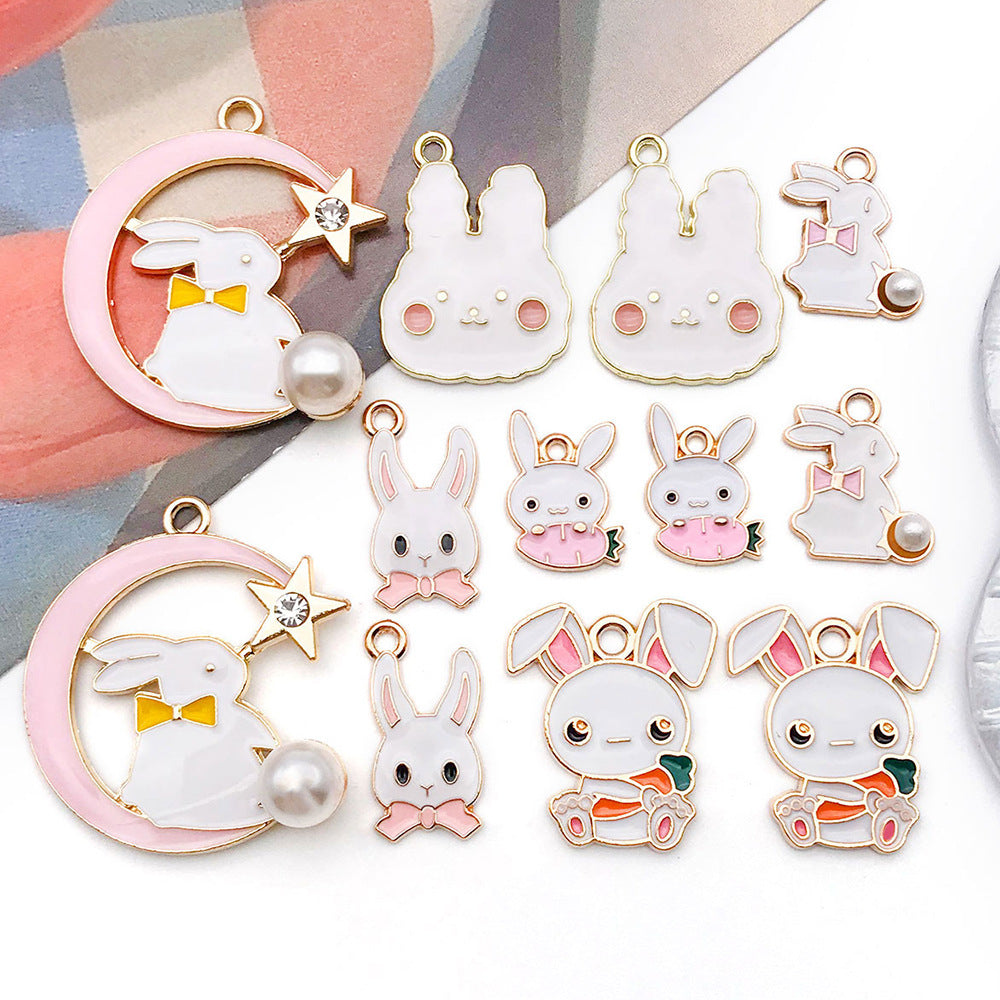 Enamel Zinc Alloy Rabbit Enamel Charm Pendants