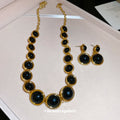 Gold Black Round Resin Bezel Drop Earrings Stud Set view 4
