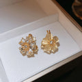 Double Sided Floral Crystal Stud Earrings in Gold Tone view 6