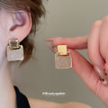 Square Glitter Drop Stud Earrings in Gold and Silver Tone view 4