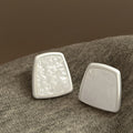 Black Inlay Geometric Trapezoid Silver Tone Stud Earrings view 3