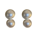 White Double Pearl Statement Stud Earrings Polished Metal Jewelry view 5