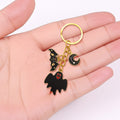 Black Enamel Ghost Bat Crescent Moon Gold Keychain view 3