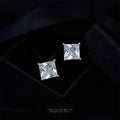 Silver Tone Square Cut Clear Stone Solitaire Stud Earrings For Women view 4