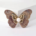 Fabric Wing Butterfly Brooch in Detailed Metal and Crystal Design view 6