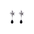 Silver Sculptural Flower Black Teardrop Dangle Earrings view 5