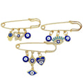 Gold-Tone Evil Eye Safety Pin Brooch with Charm Dangles view 5