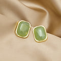 White and Pink Rounded Rectangle Gold Rim Stud Earrings view 2
